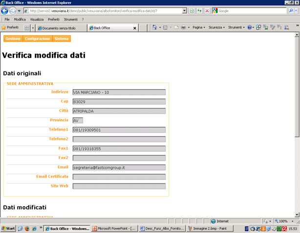 Software Gestione Albo Fornitori per Aziende Pubbliche - modifica dei dati di un fornitore