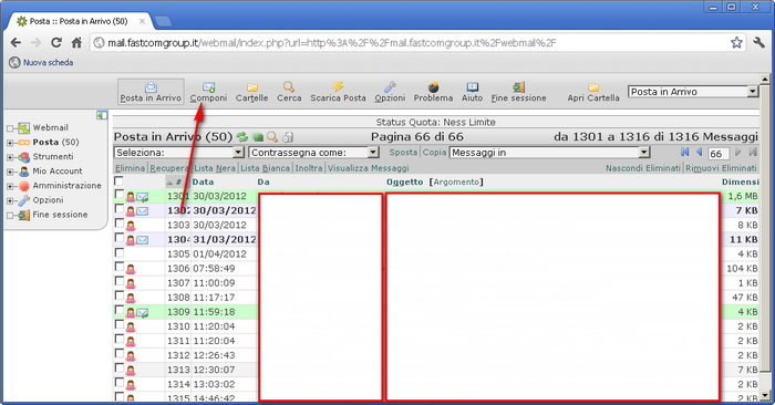 Webmail - accesso alla finestra di composizione messaggio