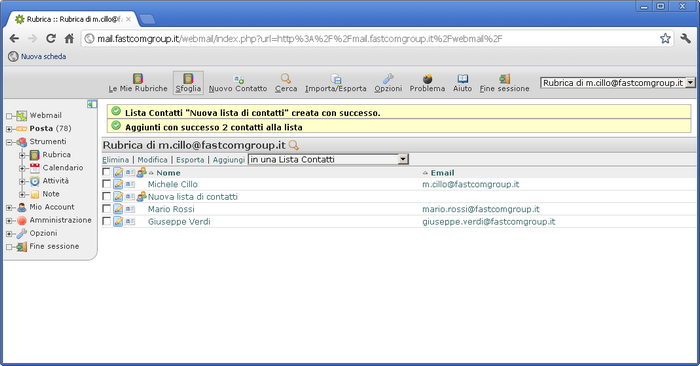 Webmail - creazione lista di contatti nella rubrica
