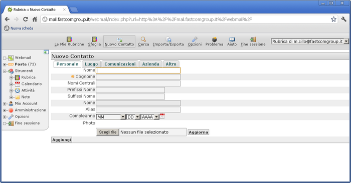 Webmail - aggiunta di un nuovo contatto