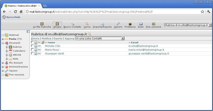 Webmail - sfoglia la rubrica